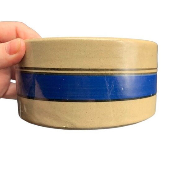 Dog Cat Pet Bowl Heavy Vintage BRETBY Stoneware Pottery Blue Striped 6" x 4" - Picture 3 of 7